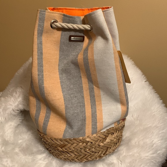 CARIBBEAN JOE canvas striped multi functional tote with rope strap NWT - Picture 2 of 14